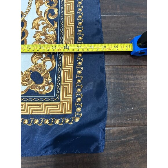 Vintage Inspired Navy Gold Baroque Print Polyester Square Scarf 35 Inches - Picture 5 of 8